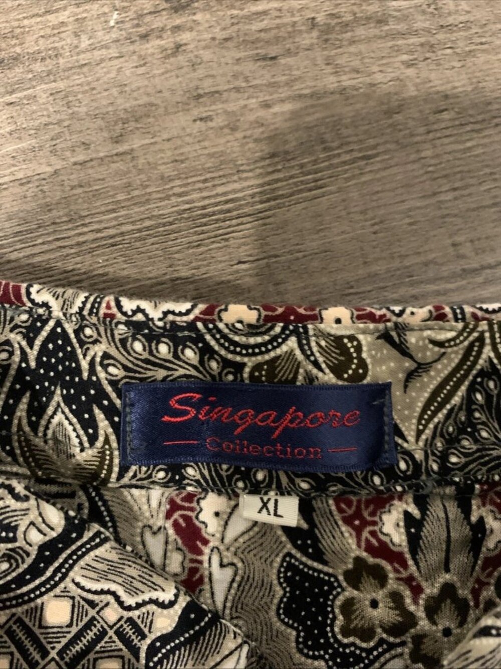 Vtg Singapore Exclusive Collection Batik Shirt Men's (XL) Green Red Floral Boho - Picture 6 of 11